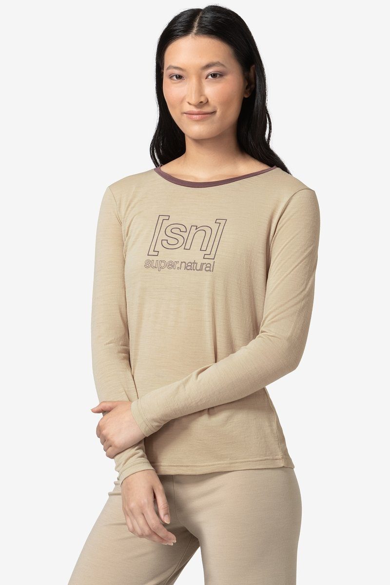 feinster ESSENTIAL Merino-Materialmix Merino LOGO Pepper/Peppercorn W White Longsleeve SUPER.NATURAL Langarmshirt THE LS