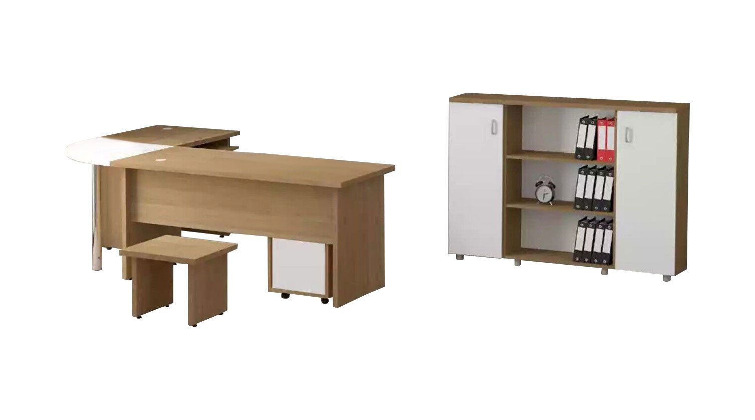 JVmoebel Eckschreibtisch Heller Büromöbel Set Arbeitszimmer Schreibtisch Aktenschrank (3-St., Eckschreibtisch, Couchtisch, Schrank), Made in Europa