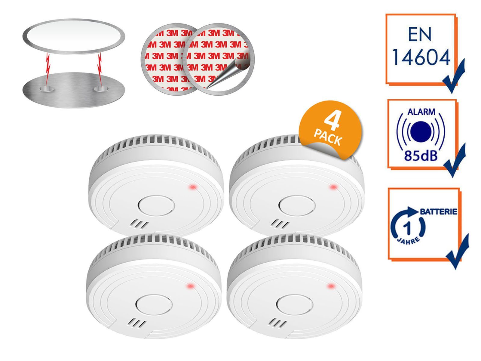 Elro Rauchmelder (4er Set optischer Brandmelder Magnet & Batterie – Kleben statt Bohren)