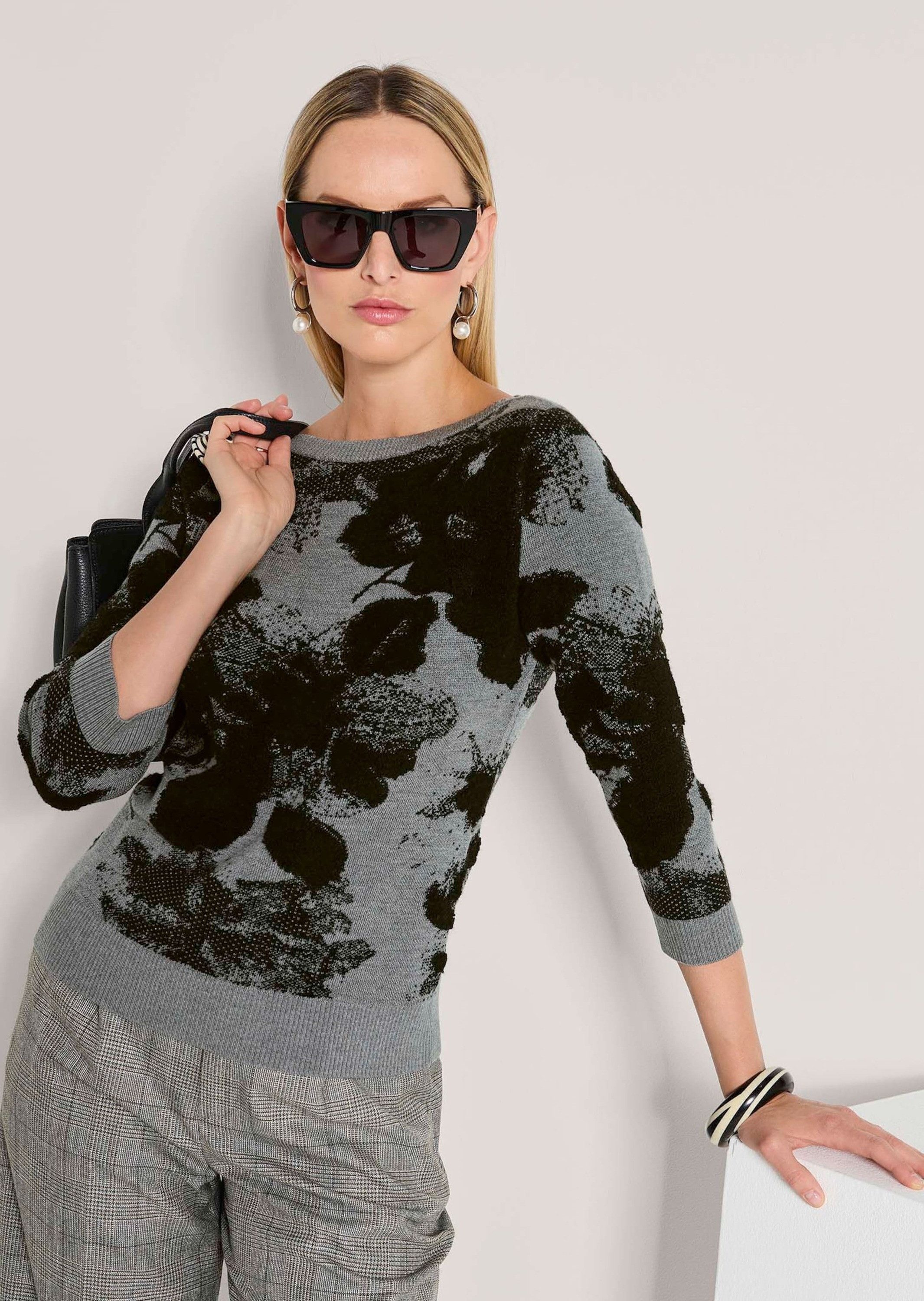 MADELEINE Strickpullover Strickpullover mit U-Boot-Ausschnitt Wollpullover mit Rippenbündchen und Langarm