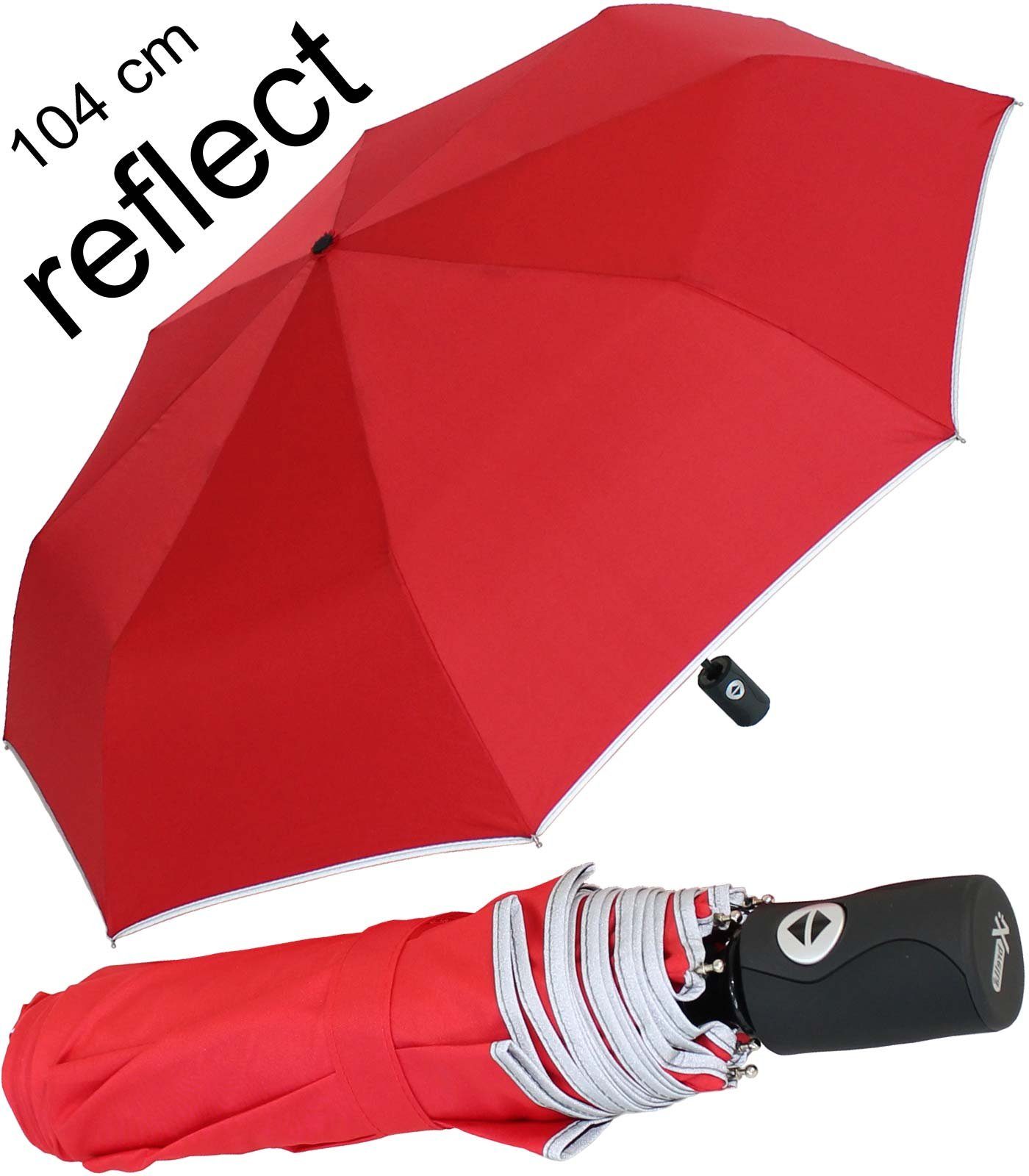 Damen Regenschirme iX-brella Taschenregenschirm reflect XL Sicherheitsschirm Auf-Zu-Automatik, 104cm groß, mit reflektierender B