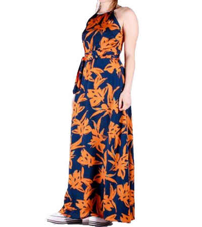 ANONYME Sommerkleid »ANONYME Barbara Träger-Kleid sommerliches Damen Strand-Kleid mit abstraktem Allover-Print Freizeit-Kleid Orange-Blau«