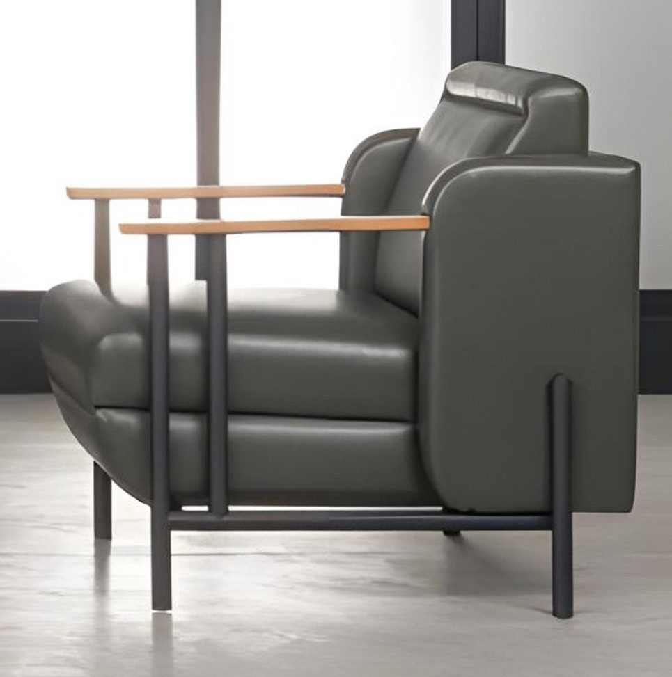 Xlmoebel Loungesessel Eleganter Sessel aus Massivholz, Edelstahl und Leder (Sessel), Hergestellt in Europa