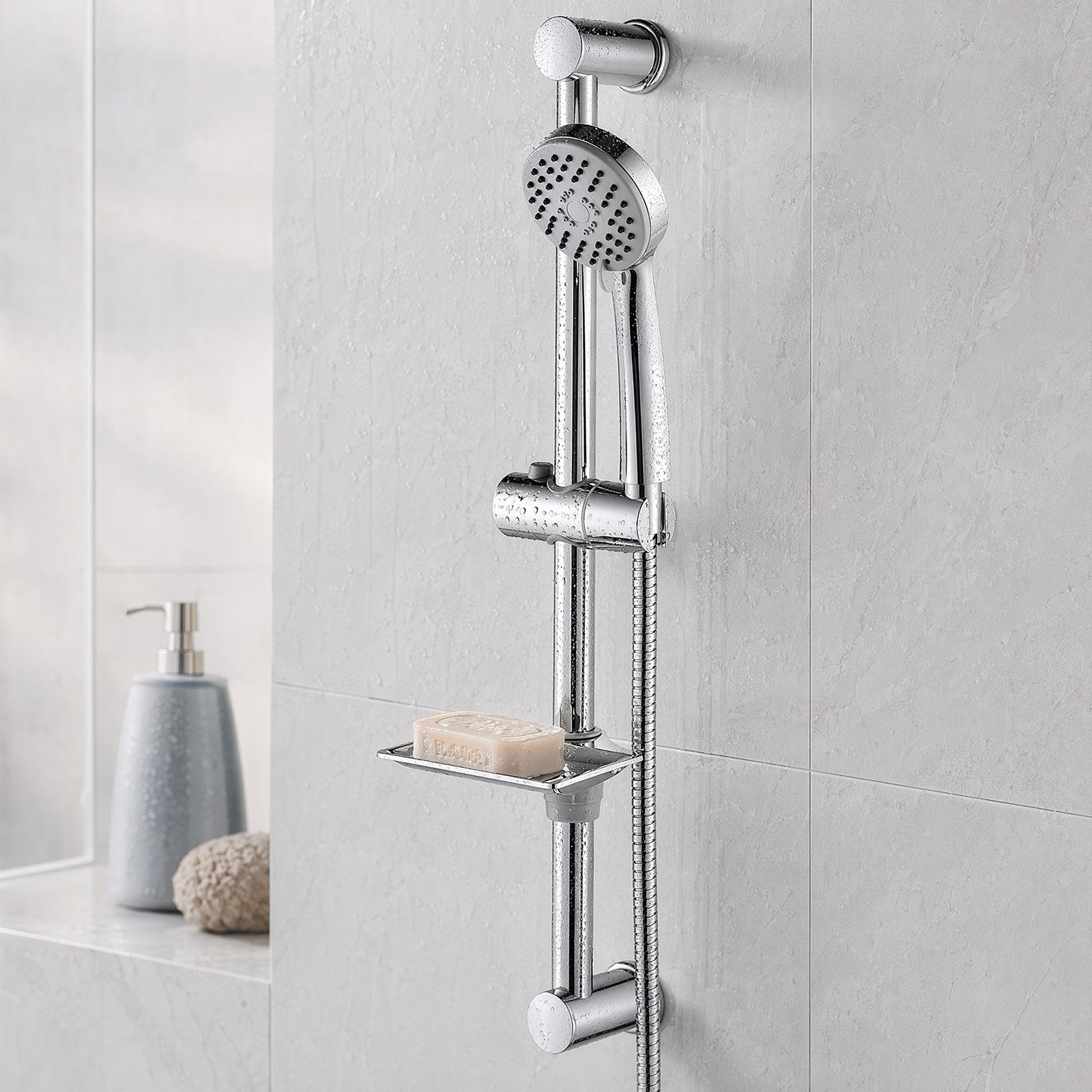 Youyijia Duschstangen-Deckenhalter Duschset Edelstahl 304 mit Duschstange Handbrause Brauseschlauch – Bild 3 von 5