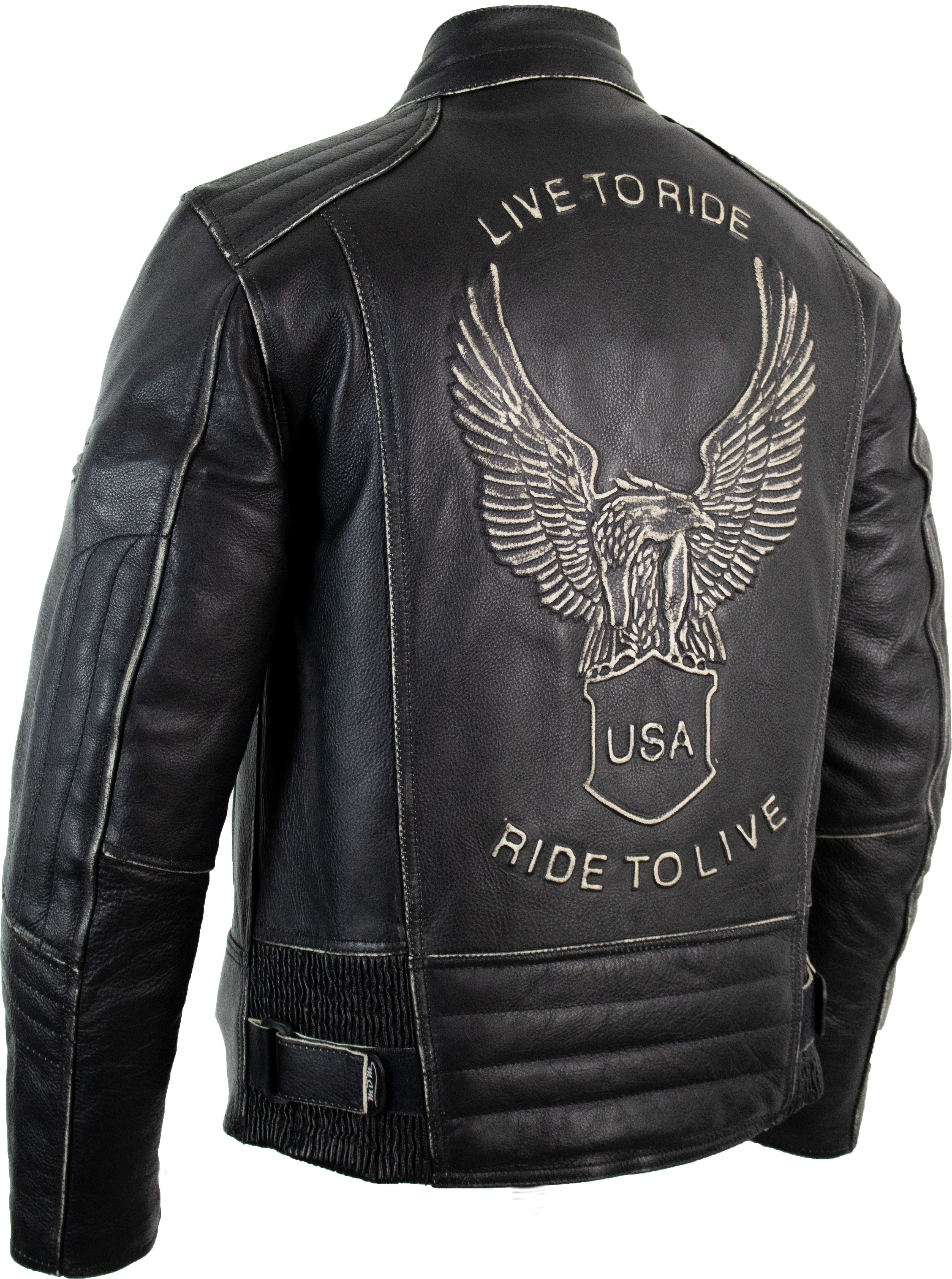 MDM Bikerjacke Motorrad Chopper Lederjacke mit einer Adler Prägung Mit Protektoren