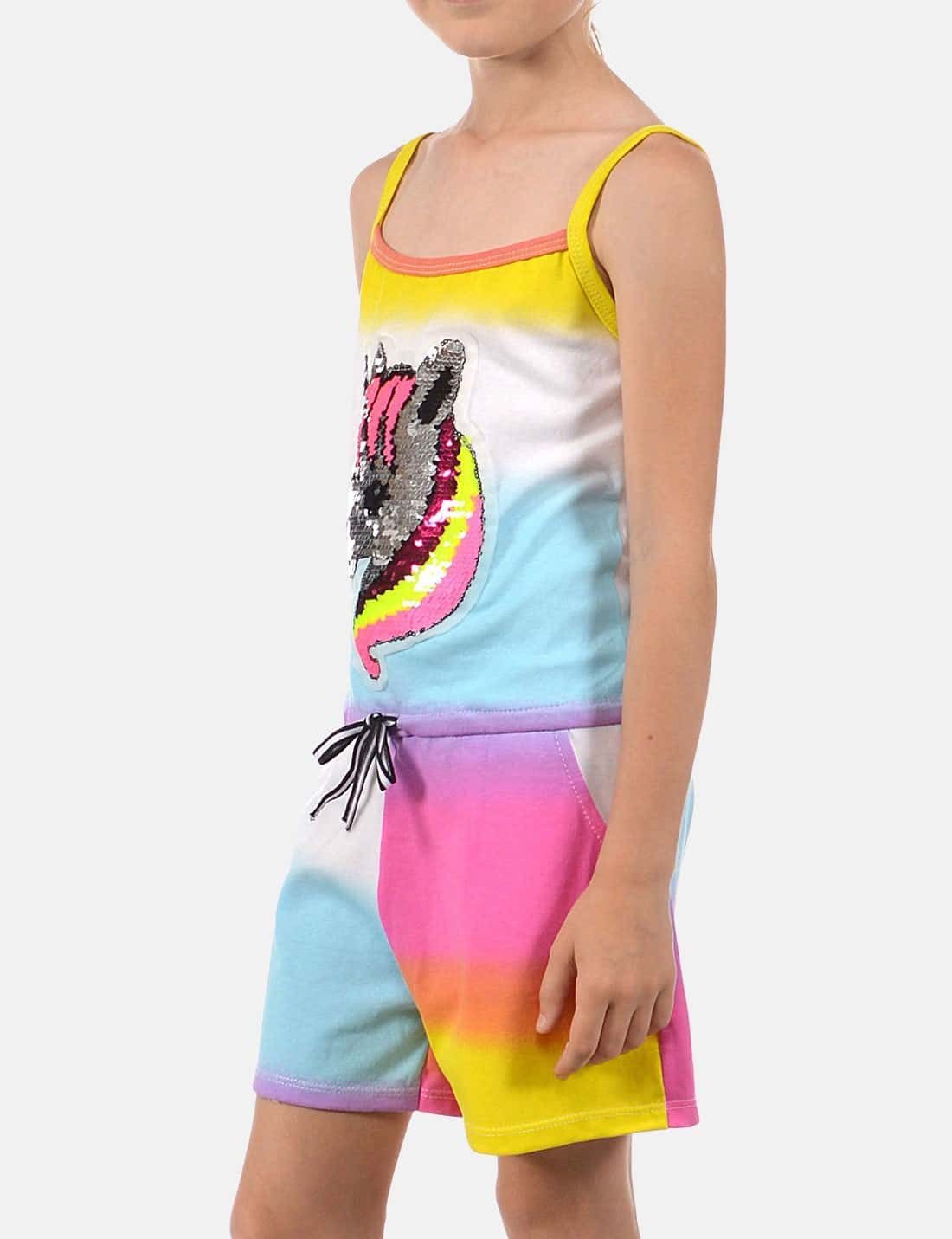 KMISSO Jumpsuit Mädchen Jumpsuit kurz Wendepailletten Einhorn (1-tlg) elastischer Bund