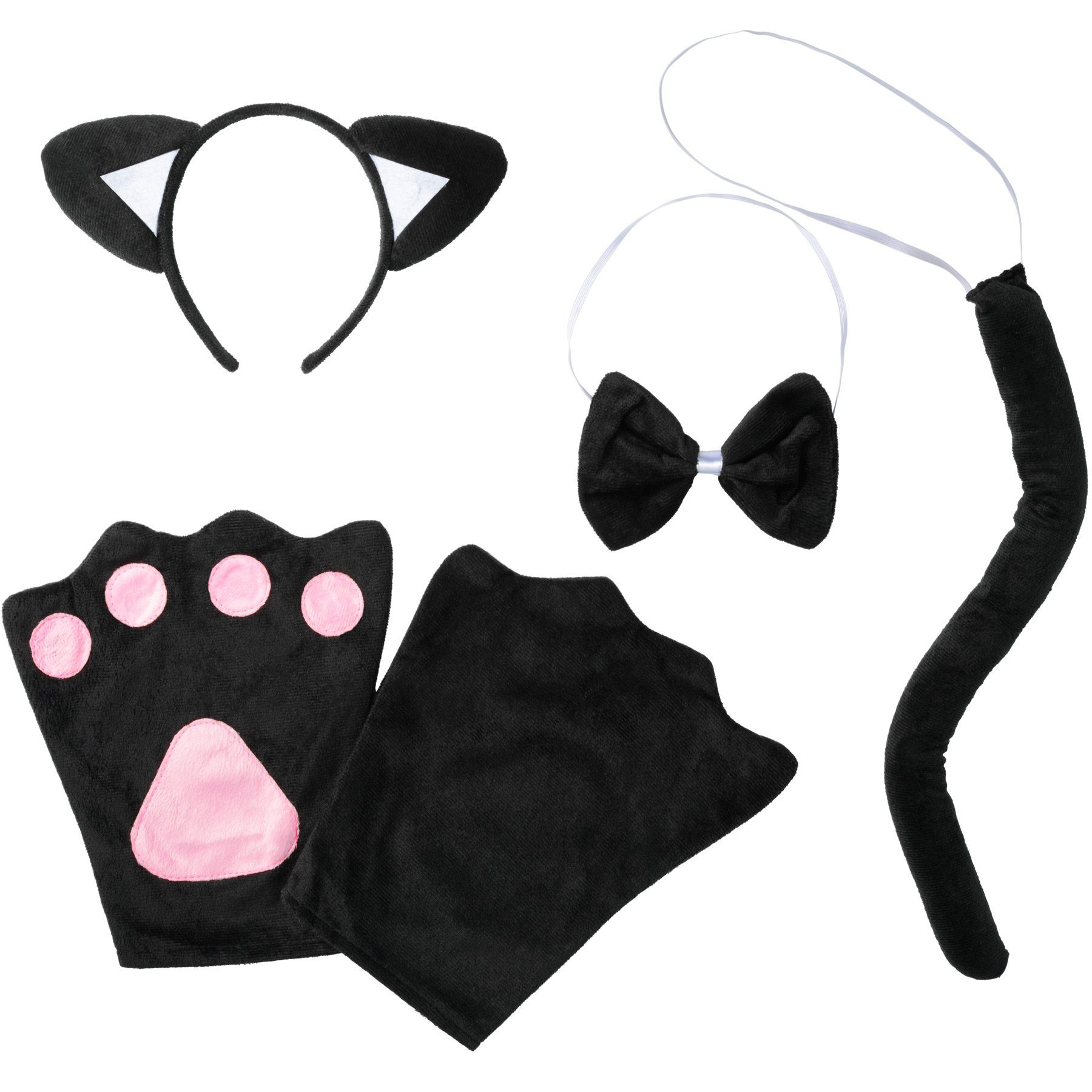 dressforfun Kostüm Katze/Kätzchen, in schwarz/pink, Accessoires aus schwarzem Plüsch, Inkl. Fliege und Katzenschwanz, Handschuhe mit rosa Pfotenaufnähern