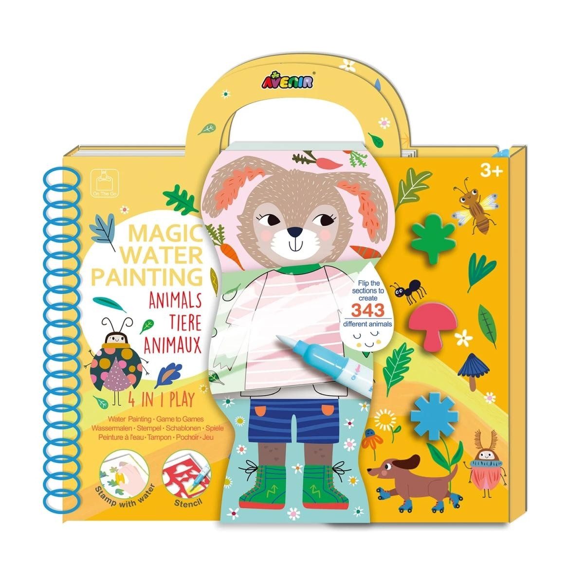 Avenir Kreativset Ausmalspiel 4in1 Waldtiere Malbuch Sticker Schablonen ab 3