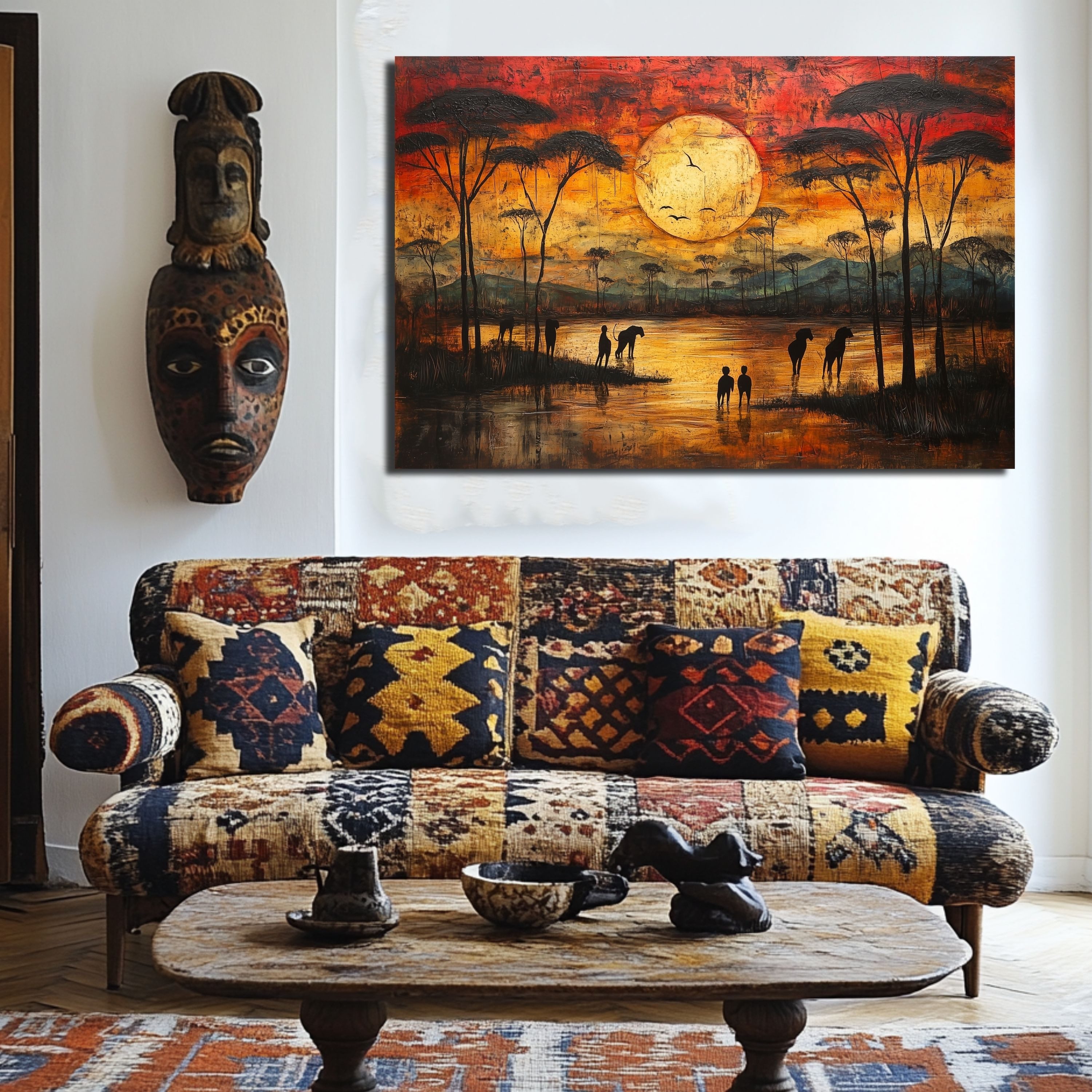 DARO Design Leinwandbild Modern Abstrakt Wandbilder XXL Wandbild Wand Deko Leinwand Bilder, (Sonnenaufgang Afrika - Bild Groß Wohnzimmer Schlafzimmer Küche Essz – Bild 5 von 5