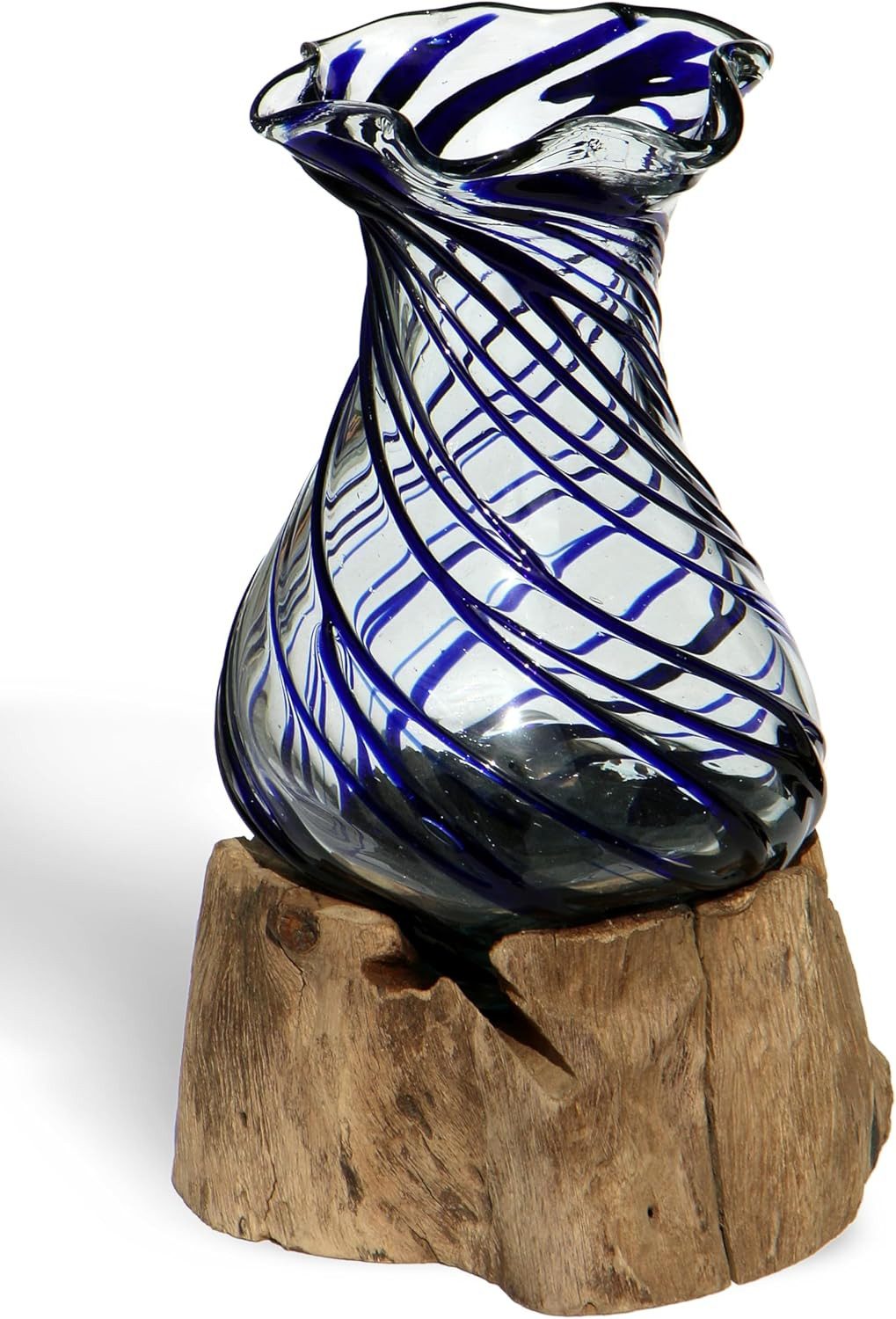 Wogeka Dekovase Dekovase Glas-Vase "Venezia" auf Wurzel-Holz Teakholz Gamal