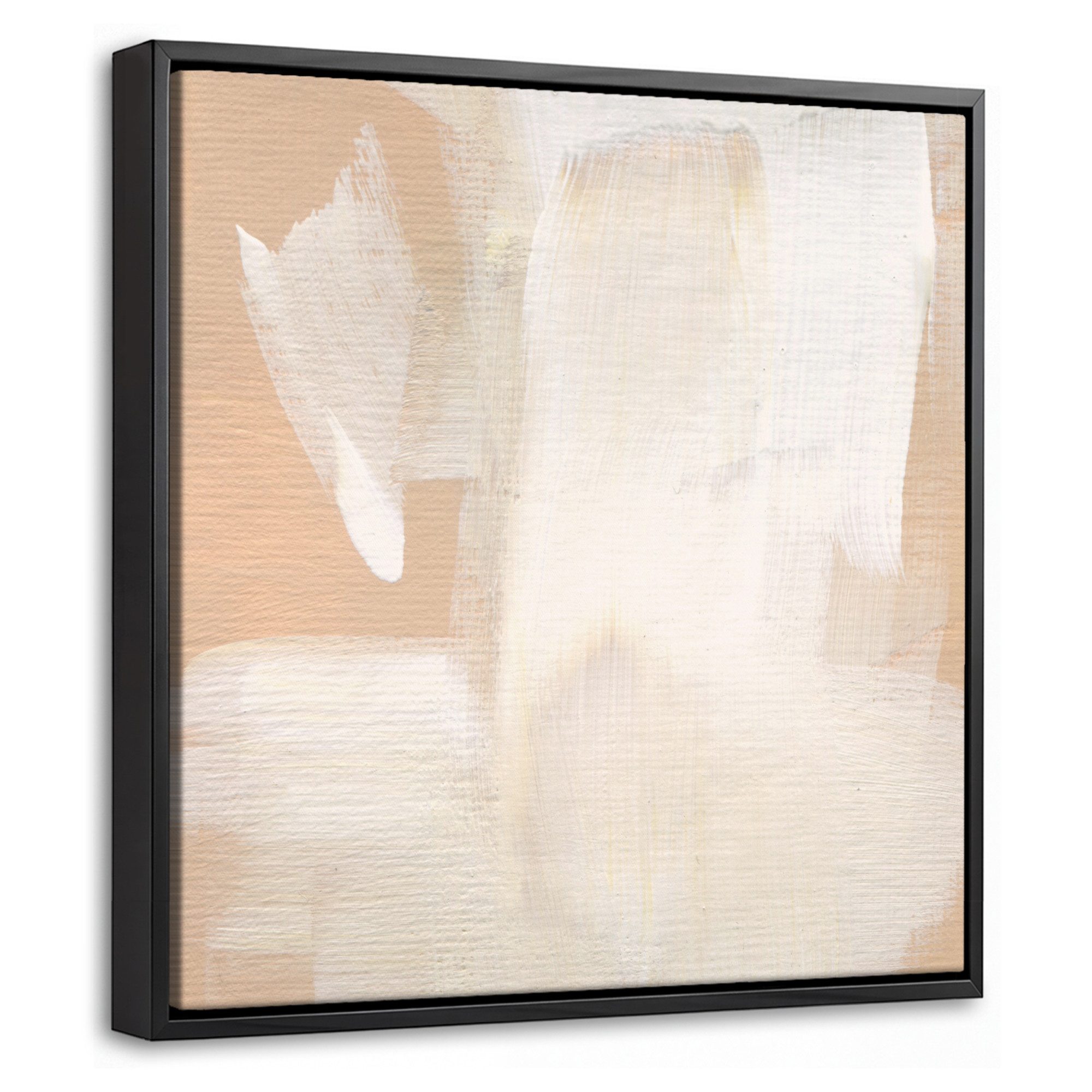OnlyWow Leinwandbild mit Rahmen - Kunst - Weiß - Beige - Modern, Fotodruck (1 St), Leinwand Bilder Klein, Wand Dekoration Aesthetic 20x20cm