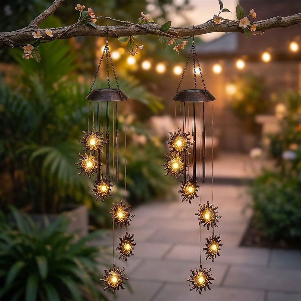 Haushalt International LED Dekolicht, LED-Leuchtmittel fest verbaut, Warmweiß, 2x LED Solarleuchte Windspiel Hängelampe Klangstäbe Garten H 75 cm