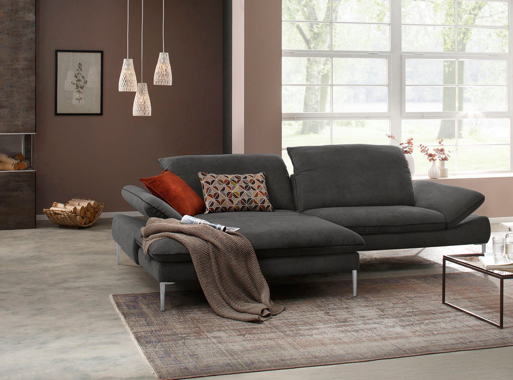 W.SCHILLIG Ecksofa enjoy&MORE, Designsofa, elegant und bequem, L-Form, mit Sitztiefenverstellung, Füße Chrom glänzend, Breite 294 cm