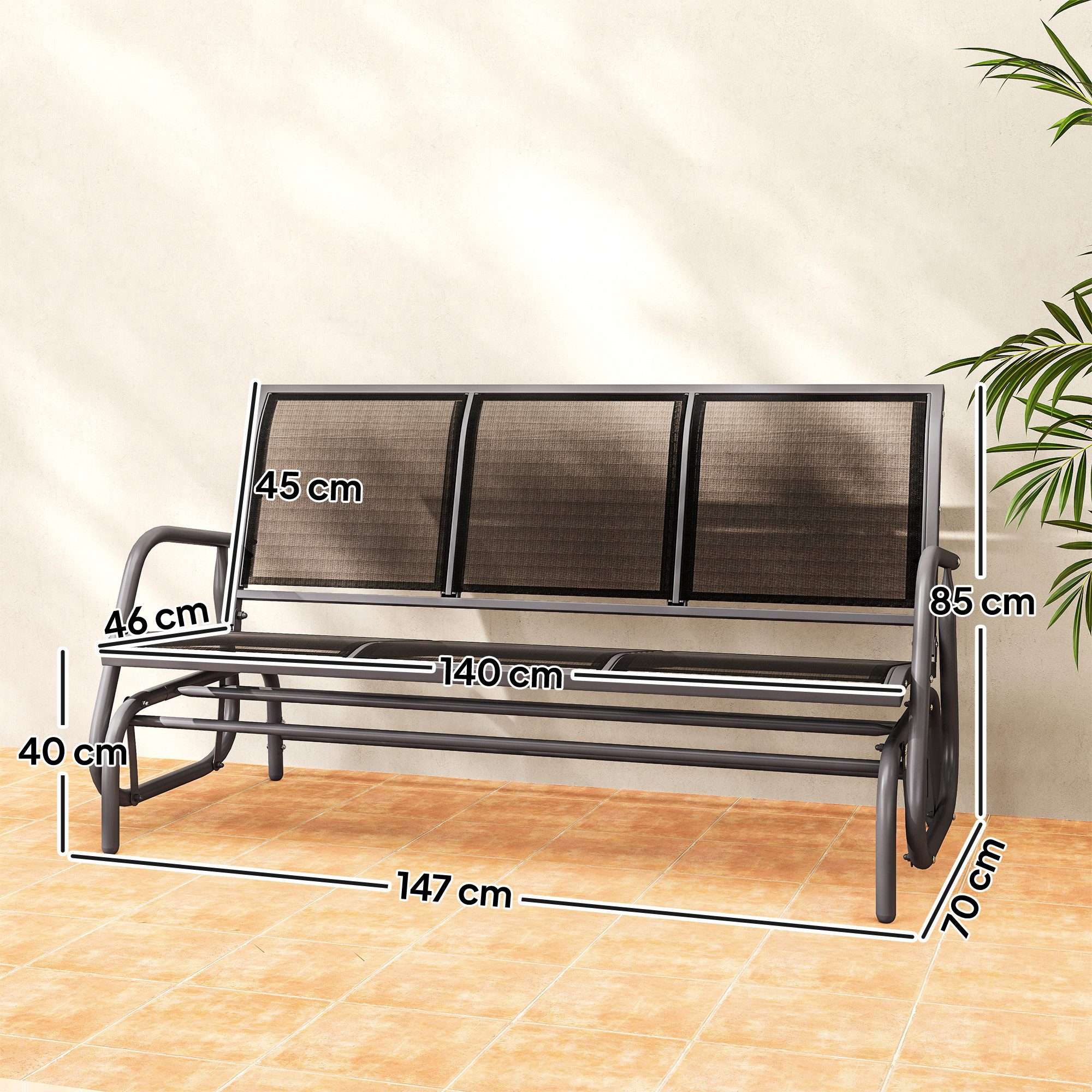 Outsunny Gartenbank Sitzbank aus Metall, Parkbank bis 300 kg belastbar (Gartenschaukel, 1-St., 3-Sitzer Schaukelstuhl), für Garten, Terrasse, Veranda 120 x 70 x – Bild 3 von 5