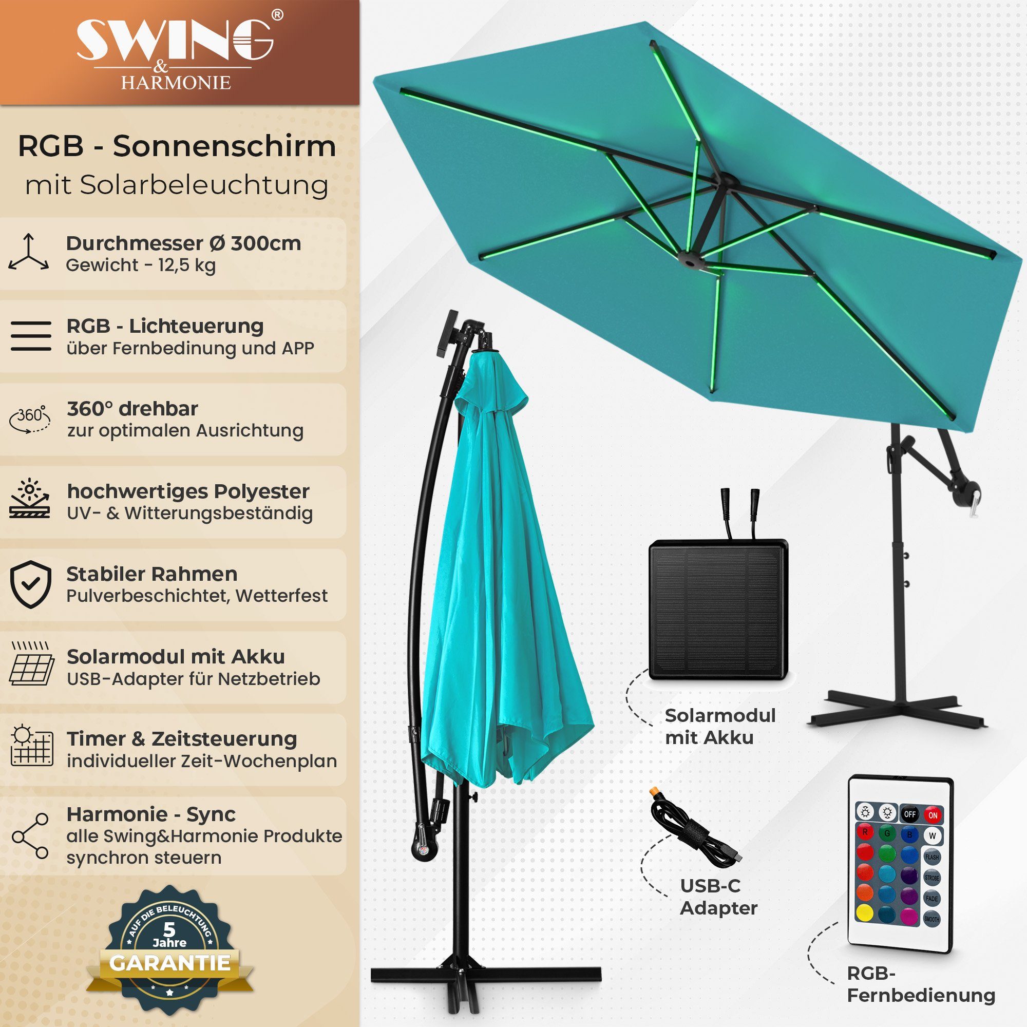 Swing&Harmonie Sonnenschirm mit RGB Beleuchtung LED günstig online kaufen
