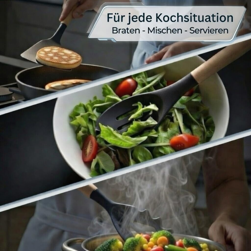Zyronn Kochbesteck-Set Kochlöffel Set Silikon 12-teilig – Küchenhelfer Set Kleine Größe (12-tlg) – Bild 4 von 5