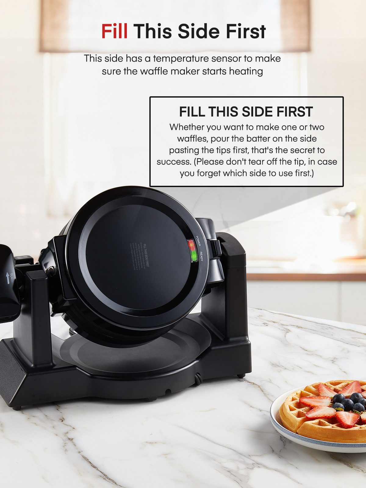 FOHERE Waffeleisen Doppelwaffeleisen für belgische Waffeln, 180°-Wendefunktion, 1400 W, 180°-Wendefunktion, herausnehmbare Fettauffangschale