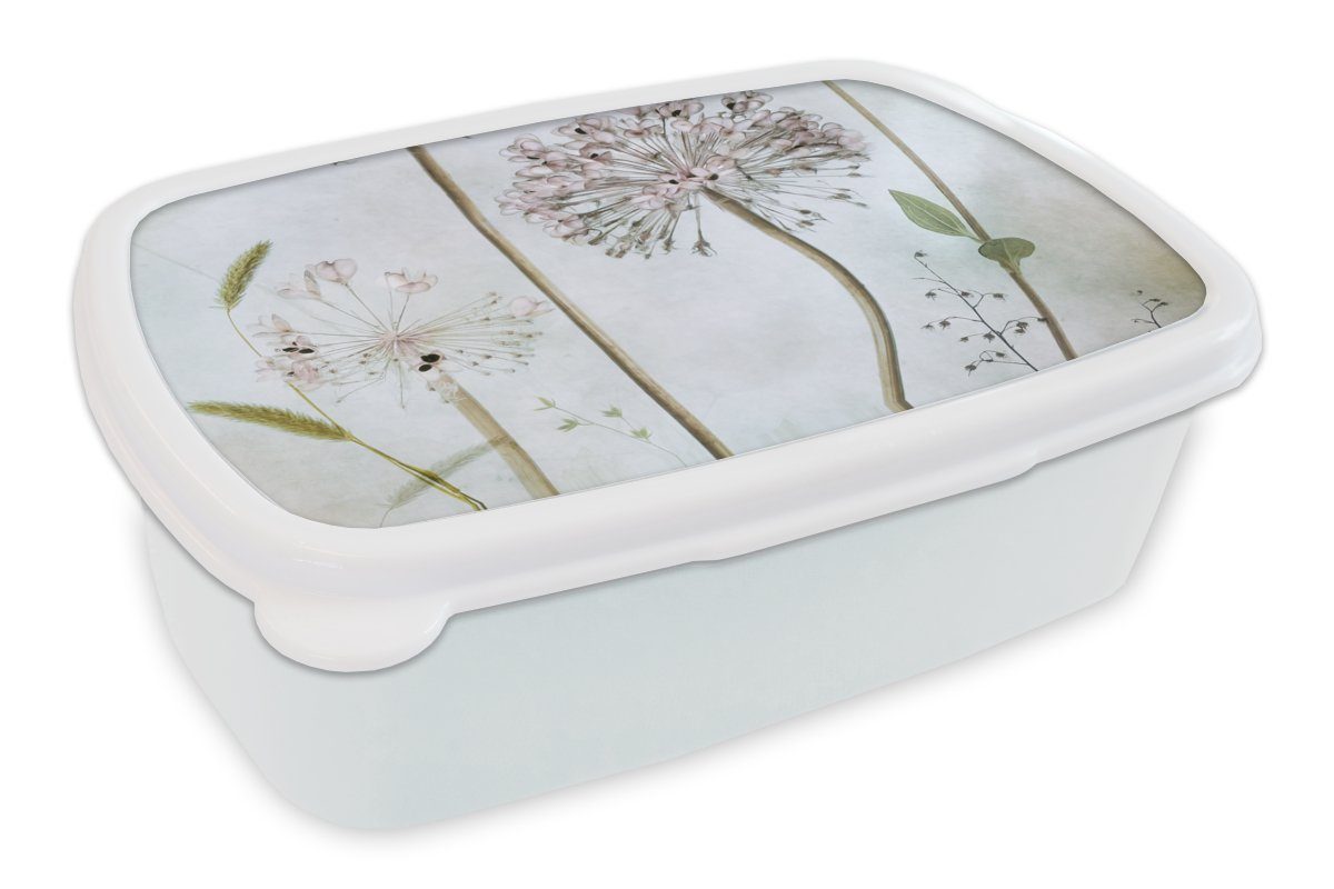 MuchoWow Lunchbox Blumen - Dekorative Zwiebel - Stilleben - Pflanzen, Kunststoff, (2-tlg), Brotbox für Kinder und Erwachsene, Brotdose, für Jungs und Mädchen weiß