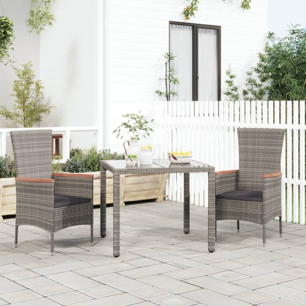 vidaXL Gartenstuhl Gartenstühle mit Kissen 2 Stk. Poly Rattan Grau (2 St)