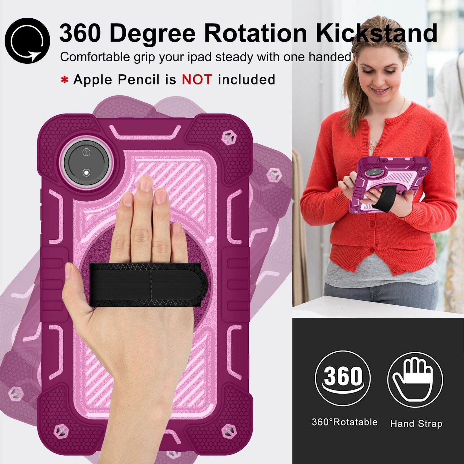 Wigento Tablet-Hülle Für Xiaomi Redmi Pad SE 8.7 360 Grad Rotation Hybrid PC Hülle Pink, 360-Grad Rotation, Schultergurt und Ständer