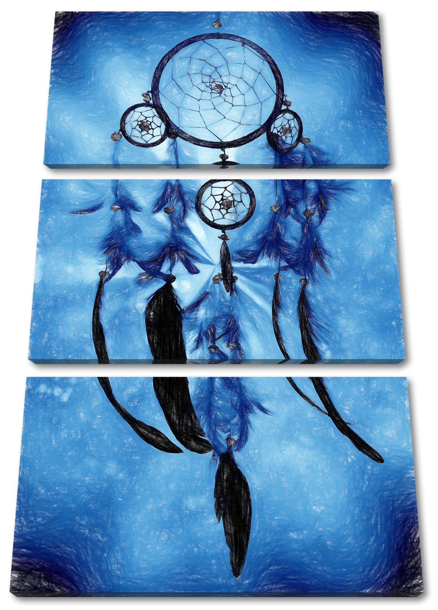 Pixxprint Leinwandbild Indianischer Traumfänger, Indianischer Traumfänger 3Teiler (120x80cm) (1 St), Leinwandbild fertig bespannt, inkl. Zackenaufhänger