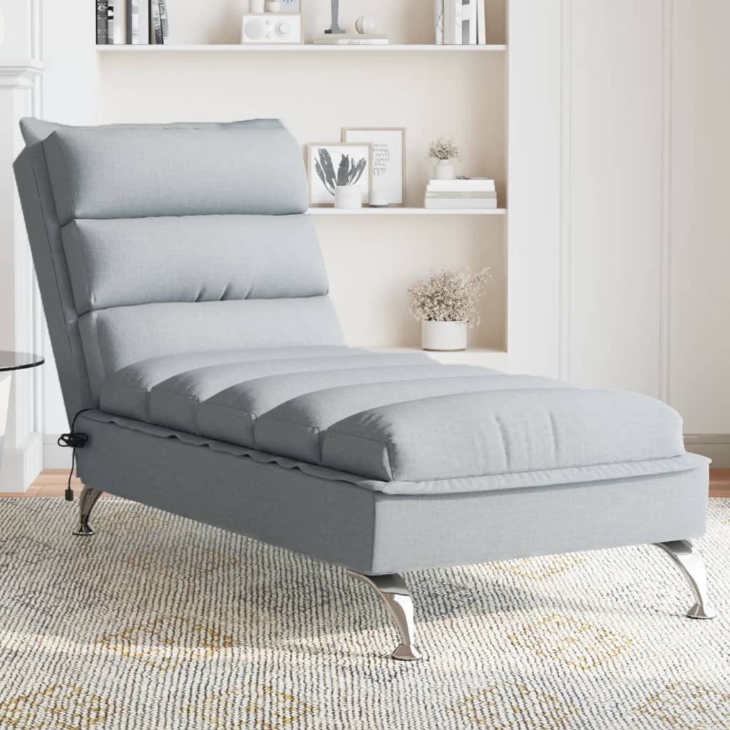 vidaXL Chaiselongue Massage-Chaiselongue mit Kissen Hellgrau Stoff