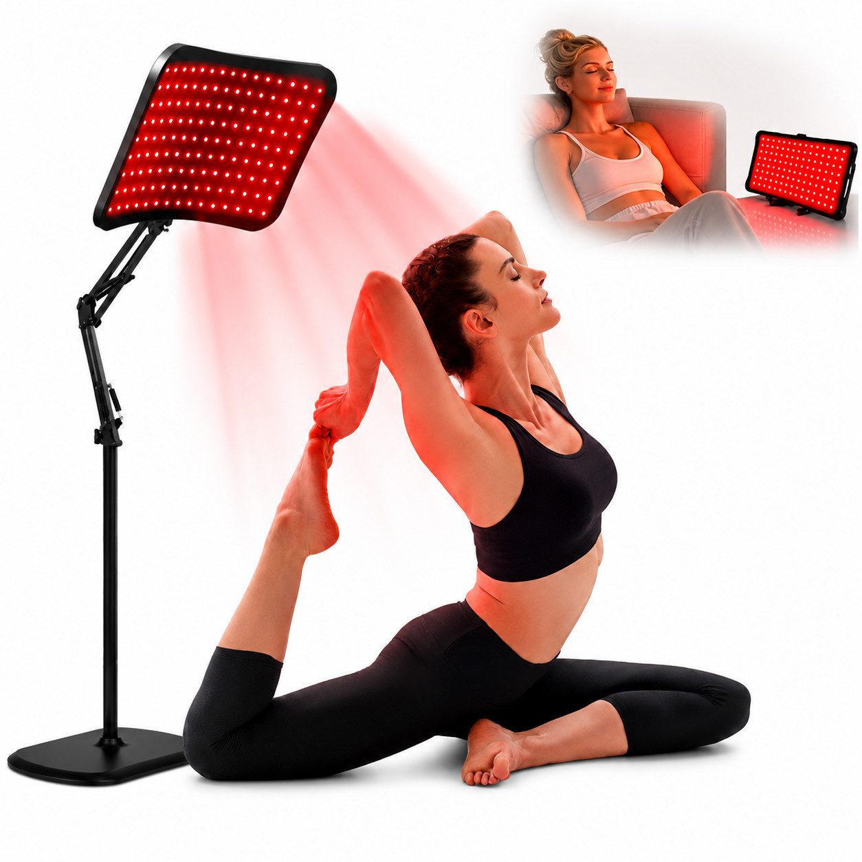 Toomoke Infrarotlampe Rotlichtlampe, LED-Rotlichtpanel für Gesicht und Körper, Nahinfrarotlampe mit Standfuß für Wellness, Beauty und Zuhause, 660 & 850 nm, 120 Dual-Chip-LEDs, 37 × 21 cm Panel, Standfuß