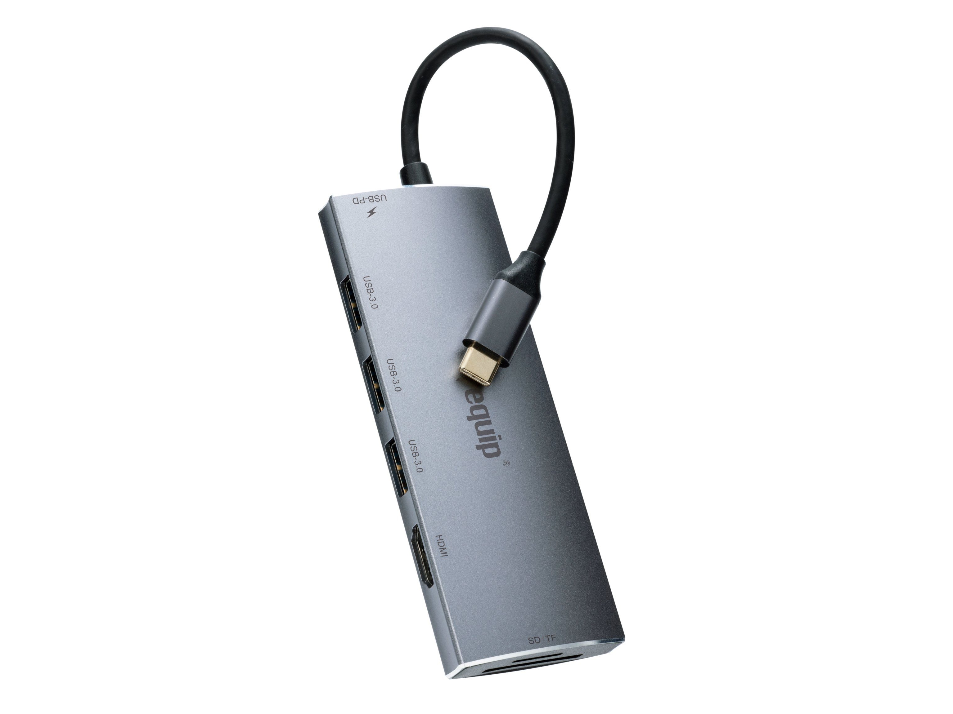Equip Klemmen Equip Adapter 7in1 USB-C->HDMI,3xUSB3.0,PD,SD,TF4K60Hz 0.15m