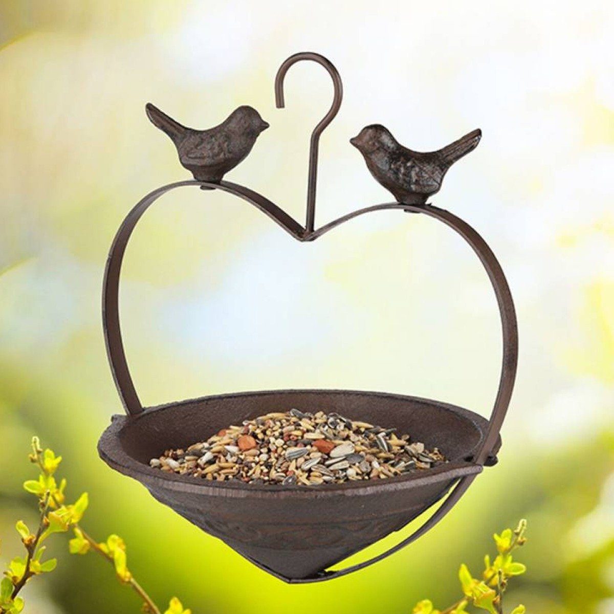 colourliving Futterstation Vogelfutterstation zum Hängen aus Gusseisen Vogelfutterstation, Gusseisen, mit Haken zum Aufhängen, robust und langlebig