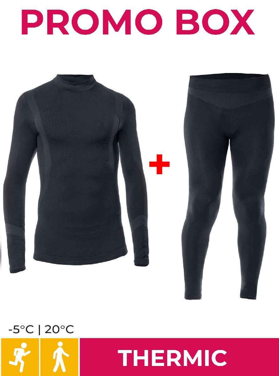 T-Shirt Funktionsunterwäsche-Set (Hose + Langarmshirt) Thermic schwarz Kinder