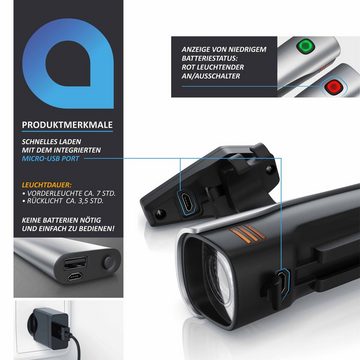 Aplic Fahrradbeleuchtung, LED Fahrradlampen-Set mit Front & Rücklicht - Fahrradbeleuchtung mit Akku / StvZO zugelassen