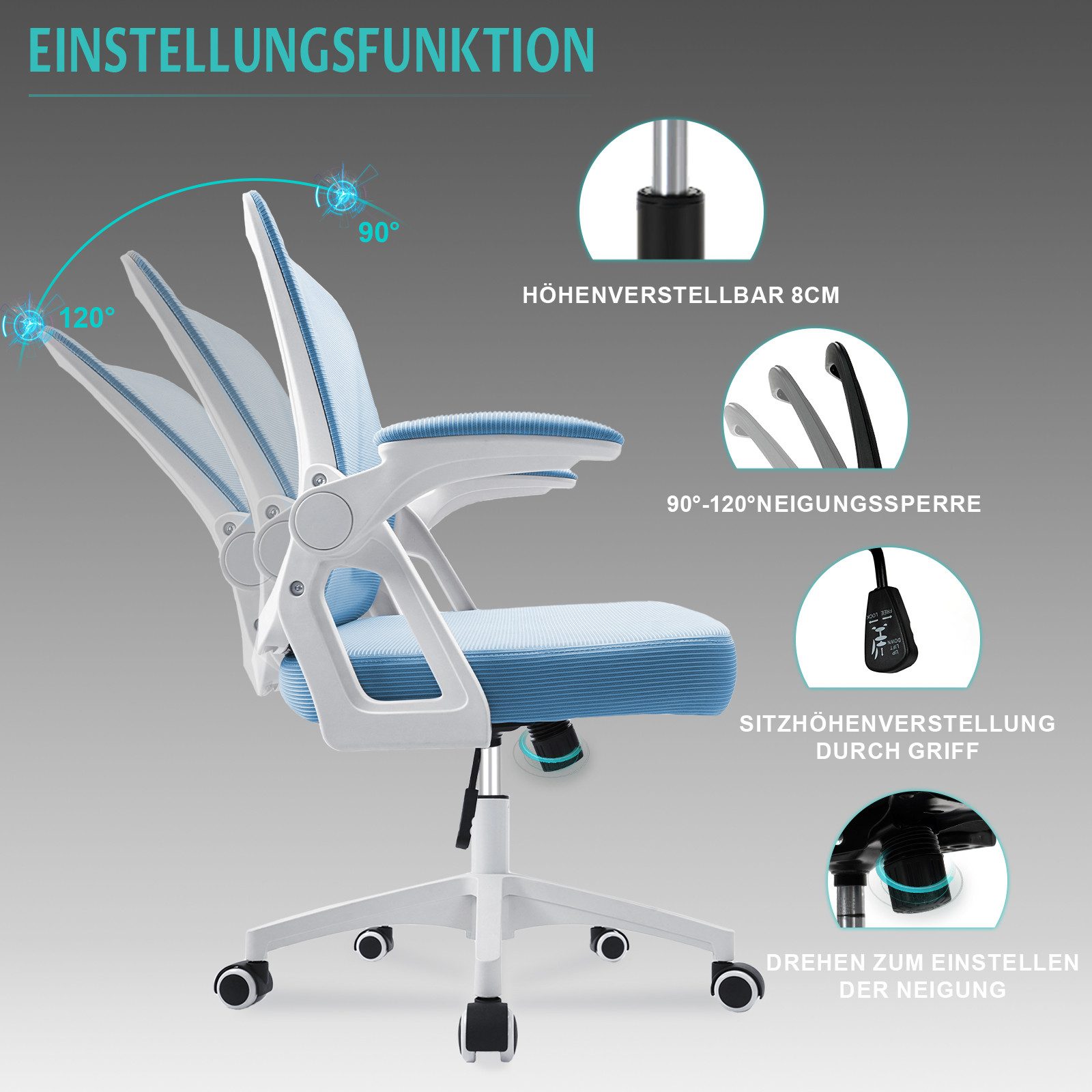 Milacyee Bürostuhl Ergonomisch Bürostuhl Stuhl mit verstellbaren, gepolsterten Armlehnen