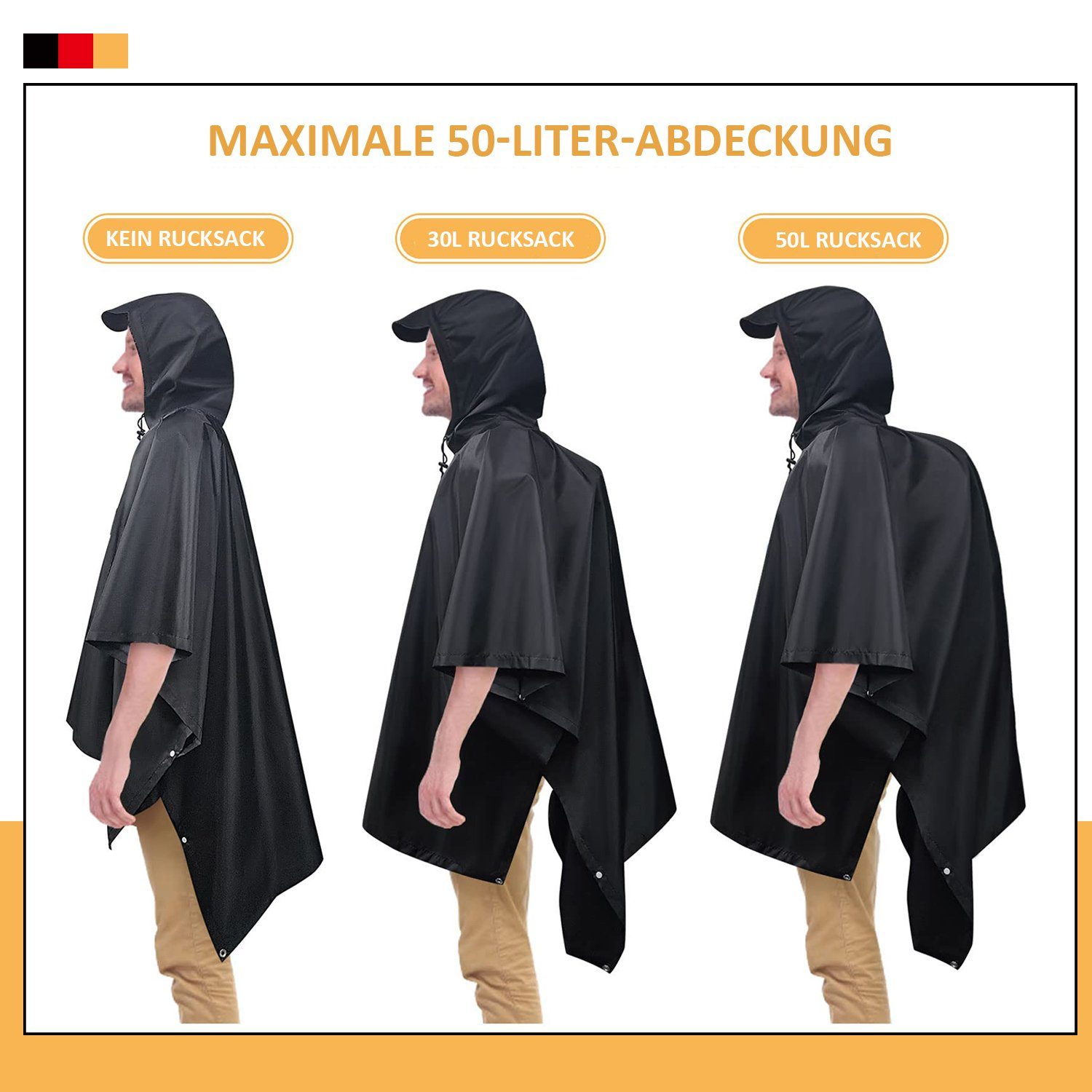 Wandern Regencape Damen Wasserdicht Herren Grau Regenponcho MAGICSHE Regenmantel