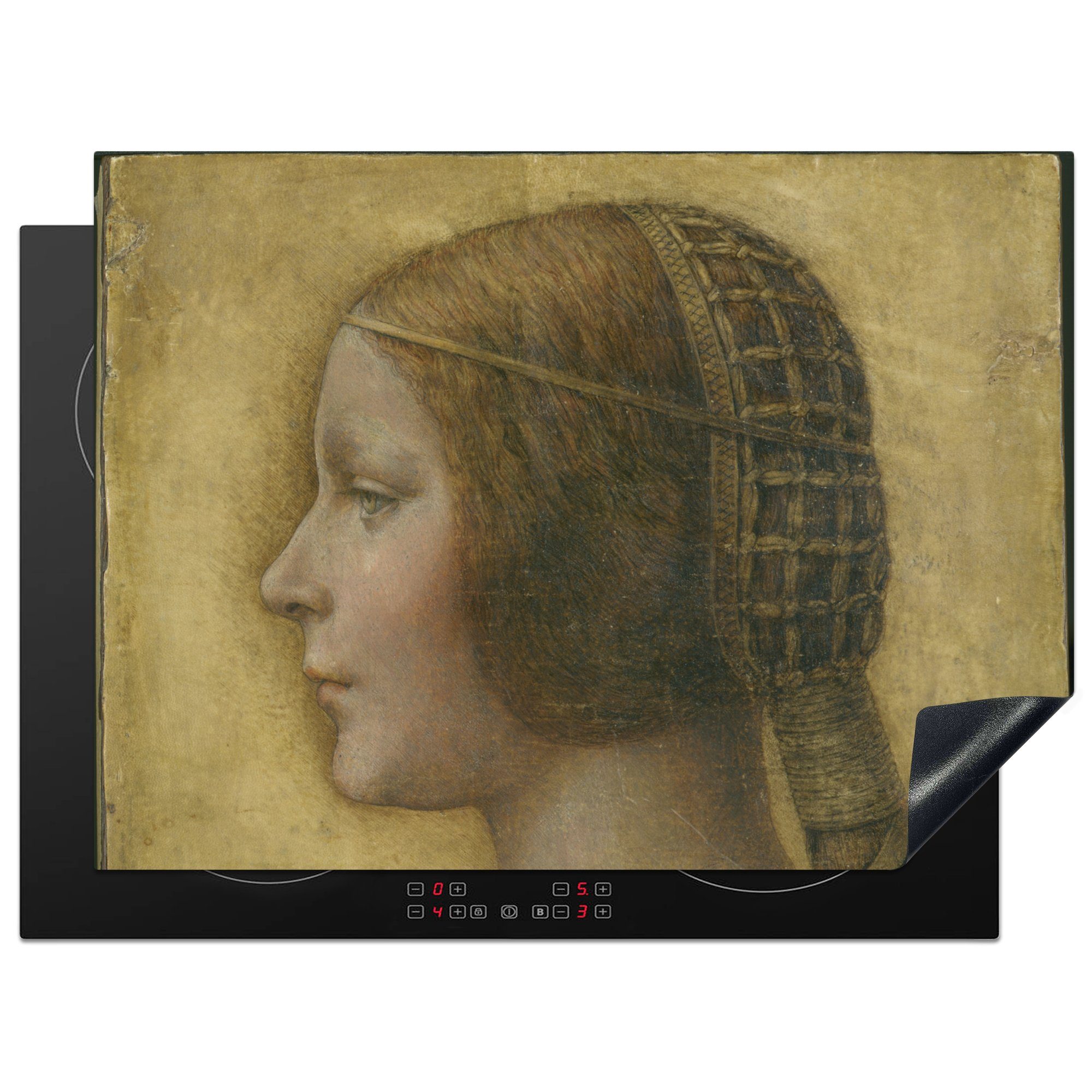MuchoWow Herdblende-/Abdeckplatte La Bella Principessa - Leonardo da Vinci, Vinyl, (1 tlg), 70x52 cm, Mobile Arbeitsfläche nutzbar, Ceranfeldabdeckung