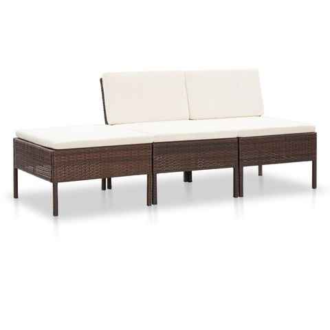 vidaXL Gartenlounge-Set 3-tlg. Garten-Lounge-Set mit Auflagen Poly Rattan Braun, (3-tlg)