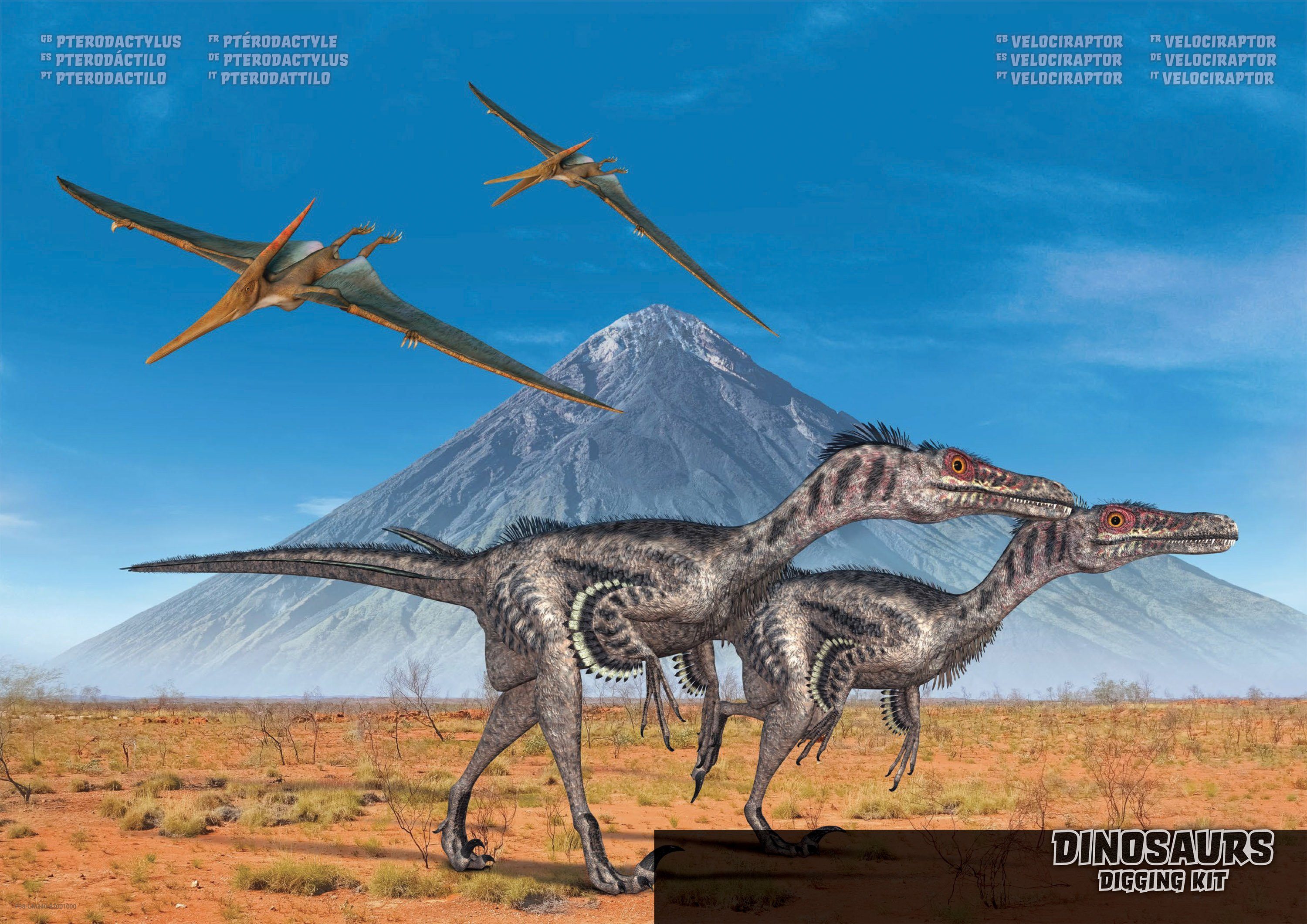 Dinosaurier Doppelpack Experimentierkasten (Velociraptor+Pterdactylus-tlg) 2in1, Ausgrabungsset Edu-Toys