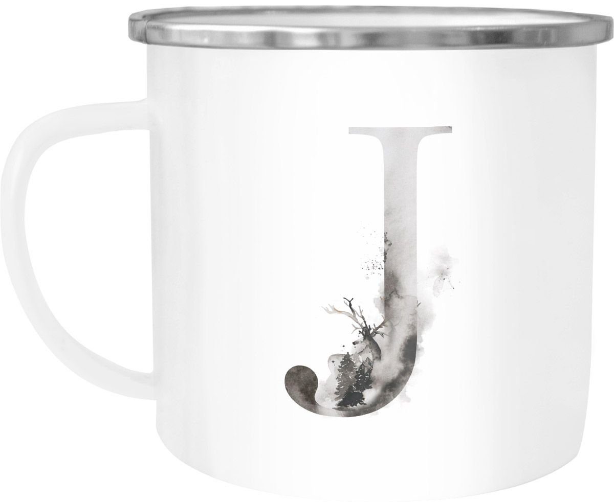Autiga Tasse Emaille Tasse Becher Buchstaben-Tasse "J" Alphabet Monogram Zeichen Tasse mit Buchstabe Autiga®, emailliert und mit Aufdruck