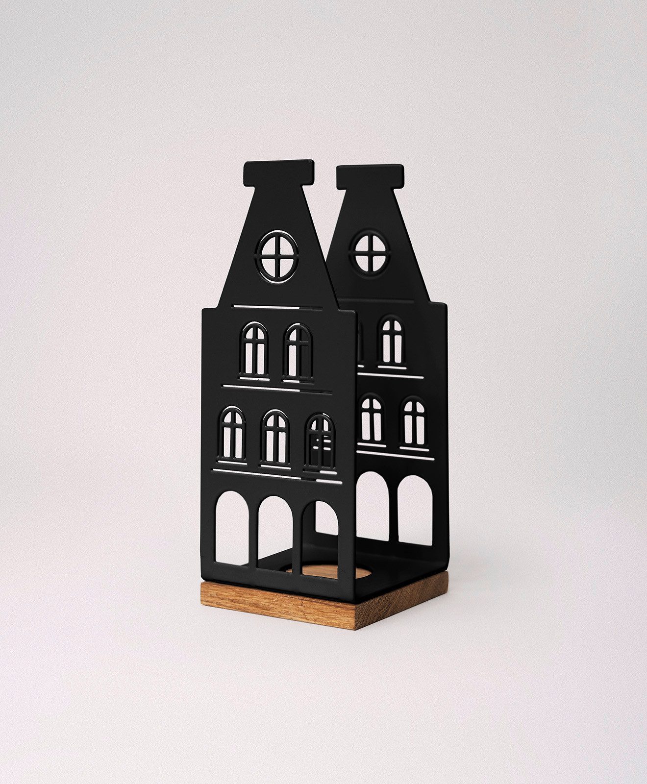 KAWENTSMANN Windlicht Nobelstrehle Nr.3, Aus pulverbeschichtetem Metall und geöltem Eichenholz, Handgefertigt