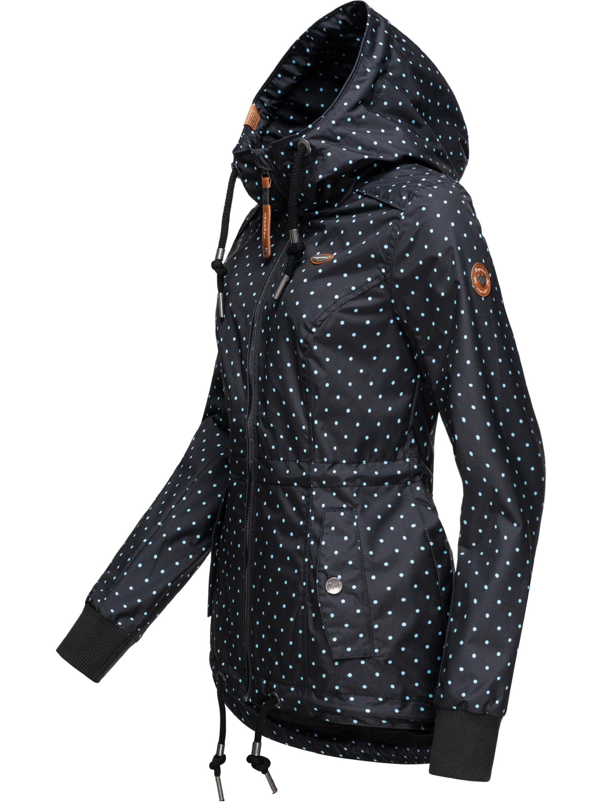 Kapuze stylische Danka mit Schwarz20 Dots großer Outdoorjacke Ragwear Übergangsjacke