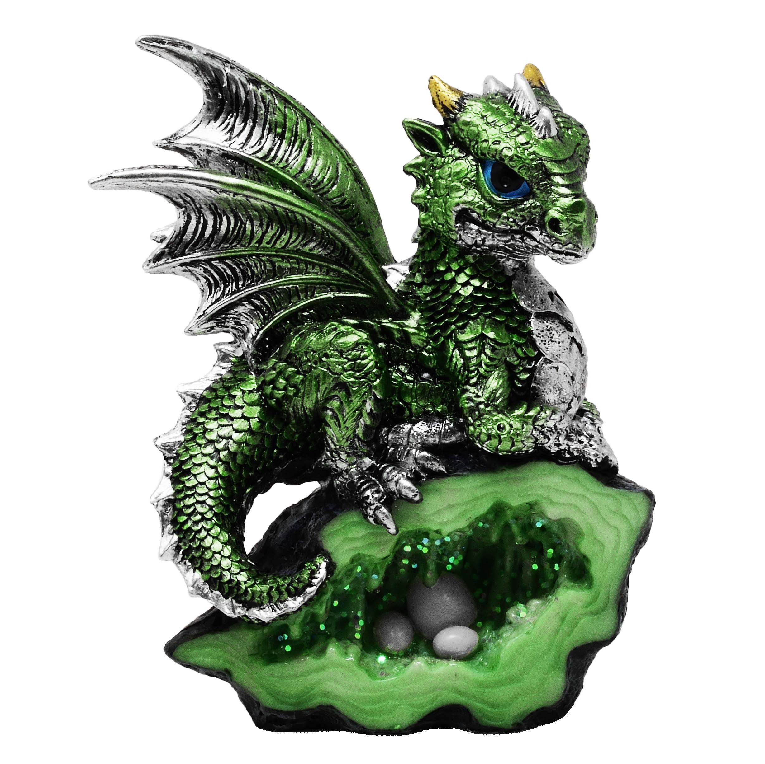 MystiCalls Fantasy-Figur Dekofigur Drache grün mit Dracheneier Drachenfigur Fantasy (1 St), Perfekt zu jedem Anlass - Geburtstag, Weihnachten