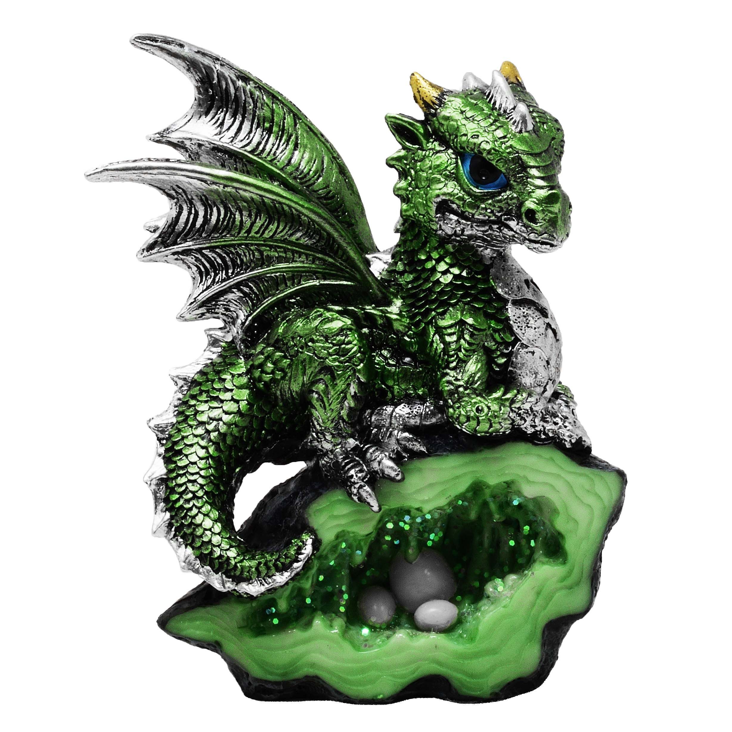 MystiCalls Fantasy-Figur Dekofigur Drache grün mit Dracheneier Drachenfigur günstig online kaufen