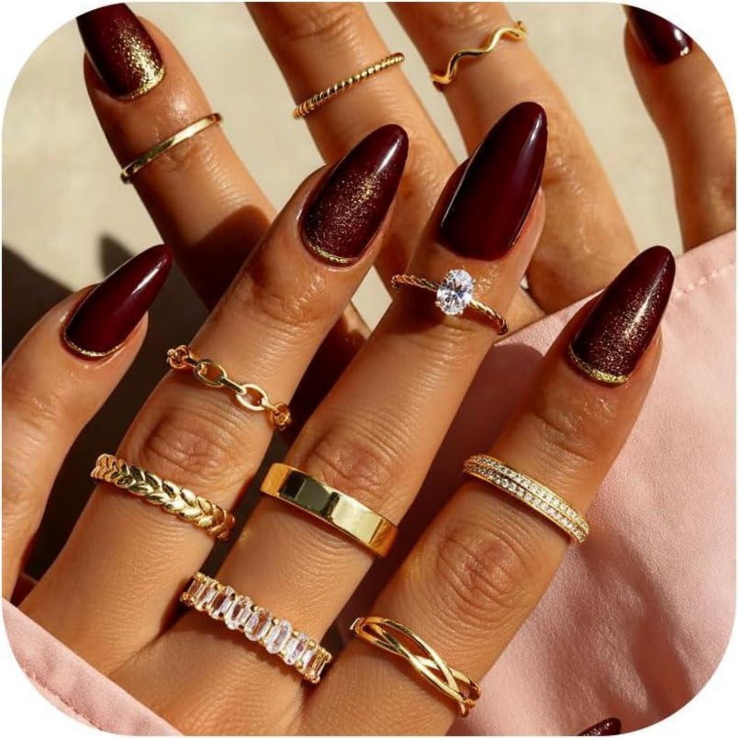 LuxusKollektion Schmuckset 10Pcs Verstellbare Ringe Set Damen Gold 14 Karat günstig online kaufen