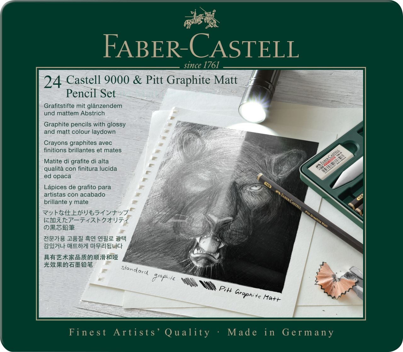 Faber-Castell Zeichenkohle Faber-Castell Set Pitt Graphite - Matt + Castell 9000 - 20er Metallet