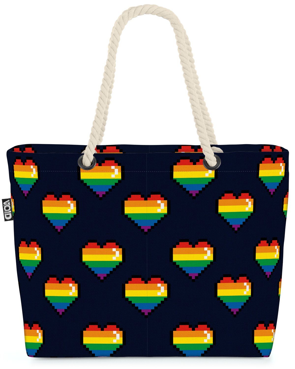 VOID Strandtasche (1-tlg), flag pride Regenbogen Herz Gay 8-Bit Boy Game pa Pride Digital Herzen