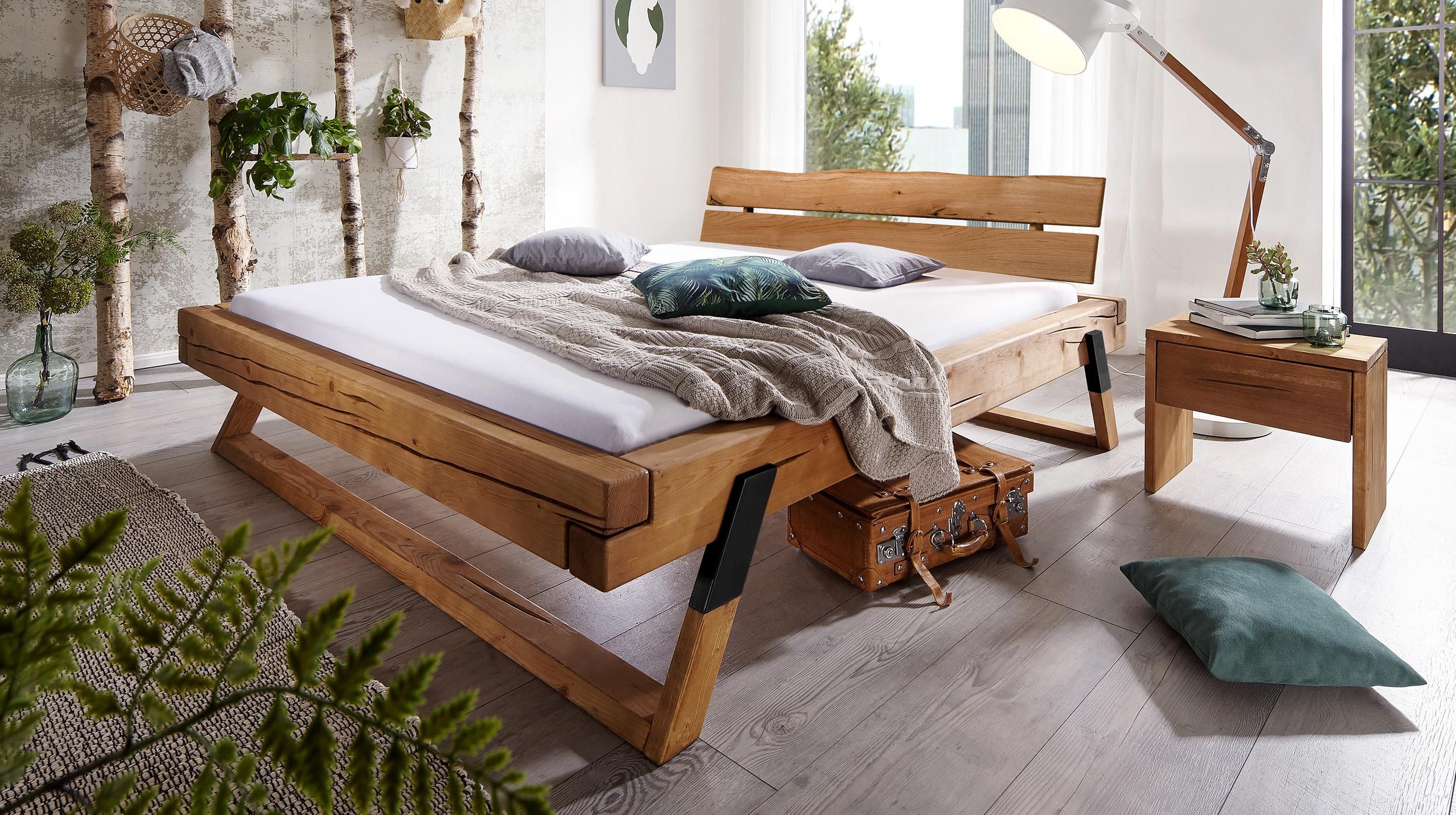Massivart® Massivholzbett Balkenbett BENITA / Kiefer günstig online kaufen