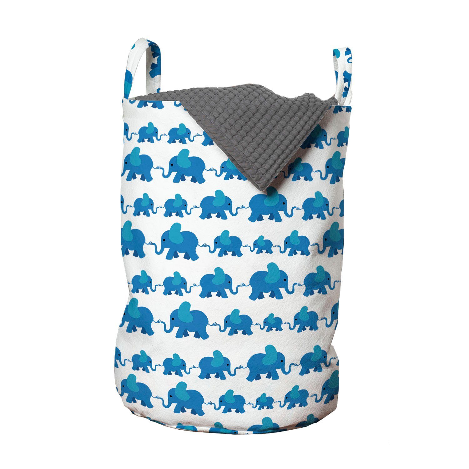 Abakuhaus Wäschesäckchen Wäschekorb mit Griffen Kordelzugverschluss für Waschsalons, Elefant Blau-Tier-Kind-Theme