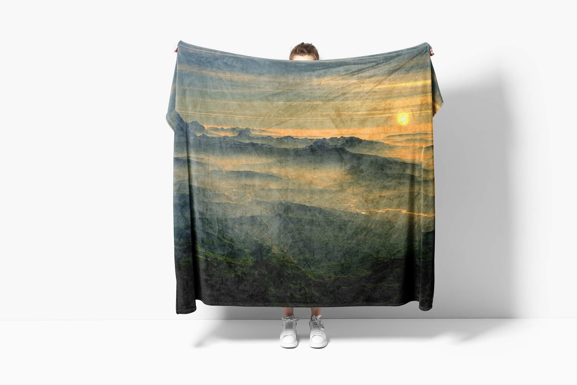 Sinus Art Handtücher Handtuch Friedl, Kuscheldecke mit Saunatuch Fotomotiv Handtuch Berge Sonnenuntergang Strandhandtuch Baumwolle-Polyester-Mix (1-St)