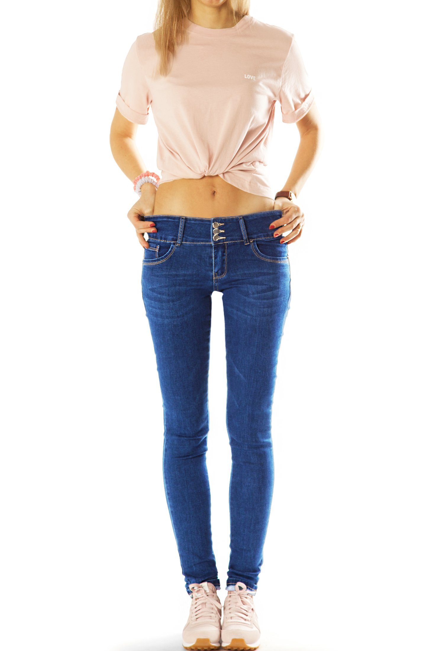 be Damen - - 5-Pocket-Style Waist Hose Low Hüftjeans styled Röhrenjeans j3e-1 Skinny Low-rise-Jeans