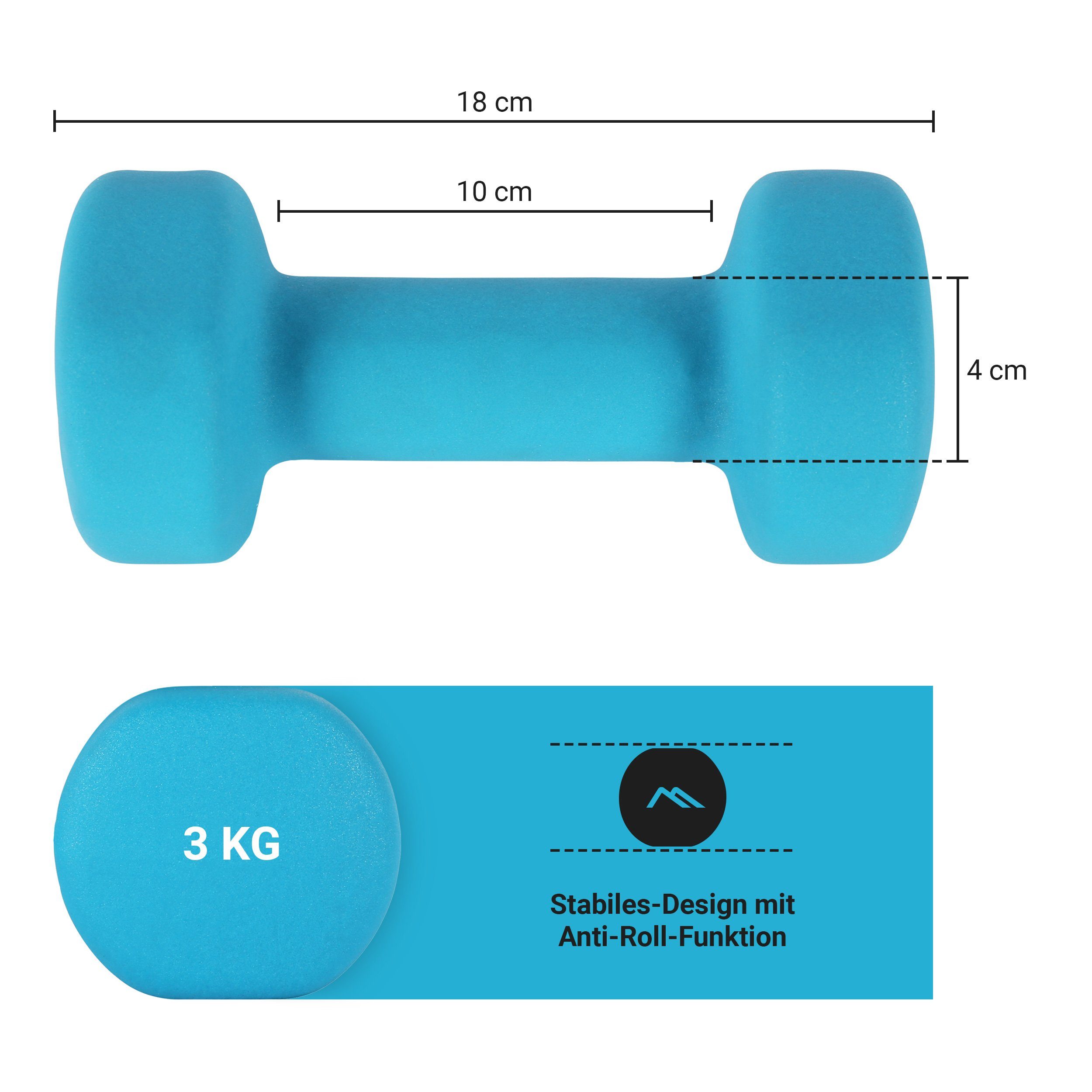 MSports® Hantel Hantelset kg – - Übungsposter kg inkl. 2er 0,5 3 Blau Paar Neopren 5 Set