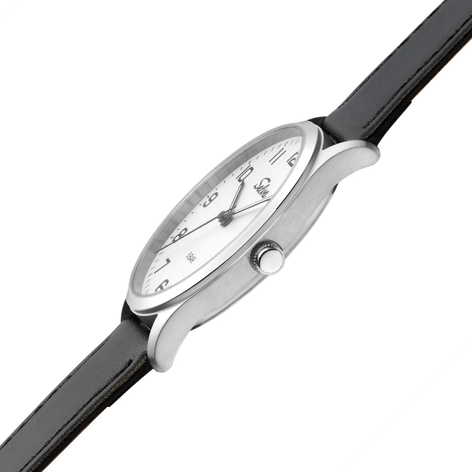 Selva Technik Quarzuhr SELVA Quarz-Armbanduhr mit Lederband Zifferblatt weiß, Gehäuse Ø 39mm
